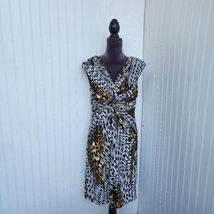 NWT CHICO'S Animal PRINT STRETCH Knot TWIST FRONT Knee Lgt DRESS Brown Black 2 L
